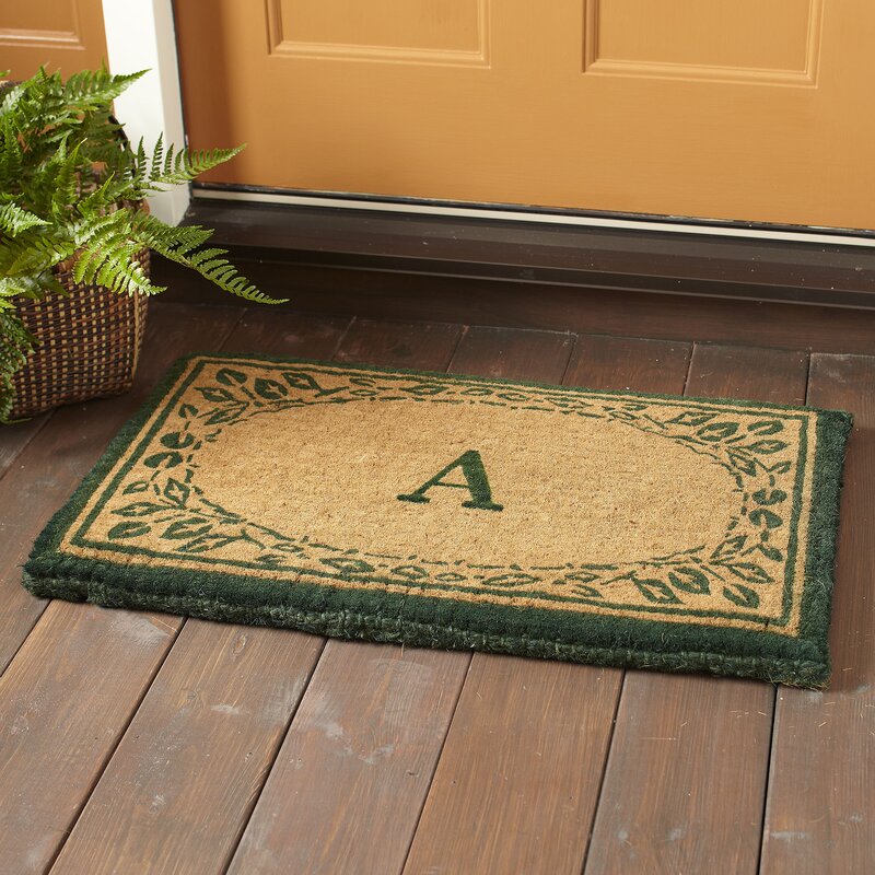 Kaylee Leaf Border Monogrammed Welcome 30 In X 18 In Outdoor