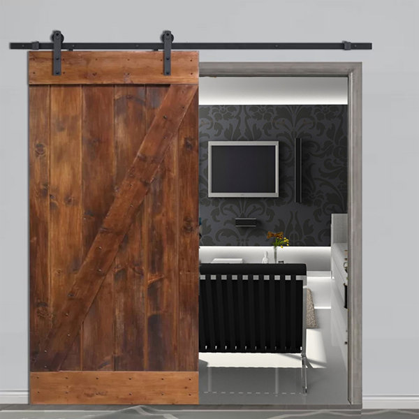 Knotty Solid Panelled Wood Slab Interior Barn Door by TMS