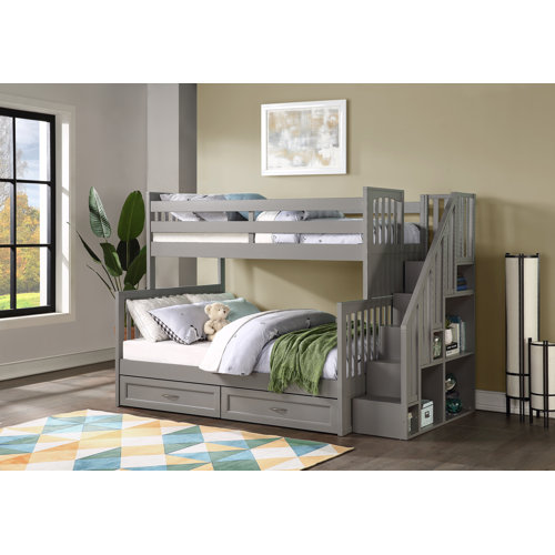 Harriet Bee Helman Twin Over Full Bunk Bed With Drawers Shelves