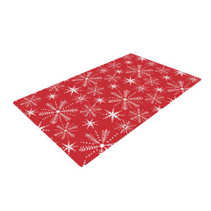 Julie Hamilton Snowflake Berry Holiday Red/White Area Rug