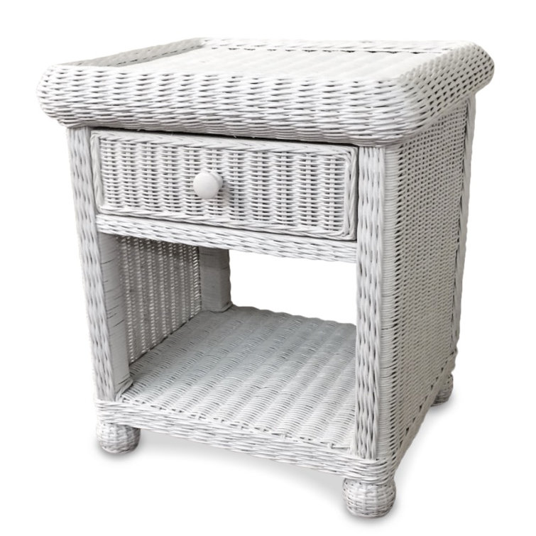 Bay Isle Home Watkins 1 Drawer Wicker/Rattan Nightstand in White