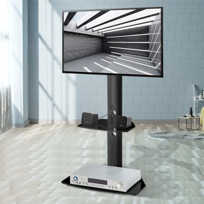 Height And Angle Adjustable Multifunction Tempered Glass Metal Frame Floor Tv Stand Kullavik