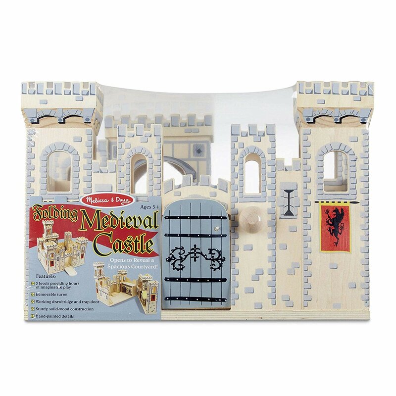 melissa & doug deluxe folding medieval wooden castle