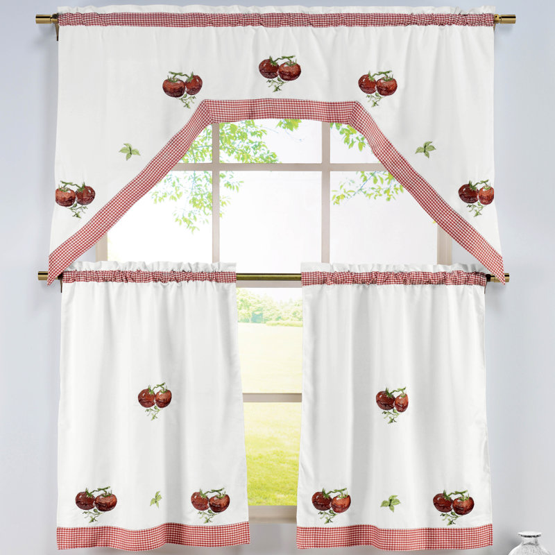 Window Elements Tomatoes 3 Piece Embroidered Kitchen Valance And