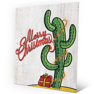 'Light Cactus Tree on Wood' Graphic Art on Plaque