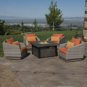 Alfonso 5 Piece Deep Seating Group with Fire Table & Cushions