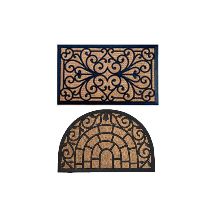 Sheltered Half Round Harry Braided Coir Coco Rubber 24 In X 16 In Outdoor Door Mat