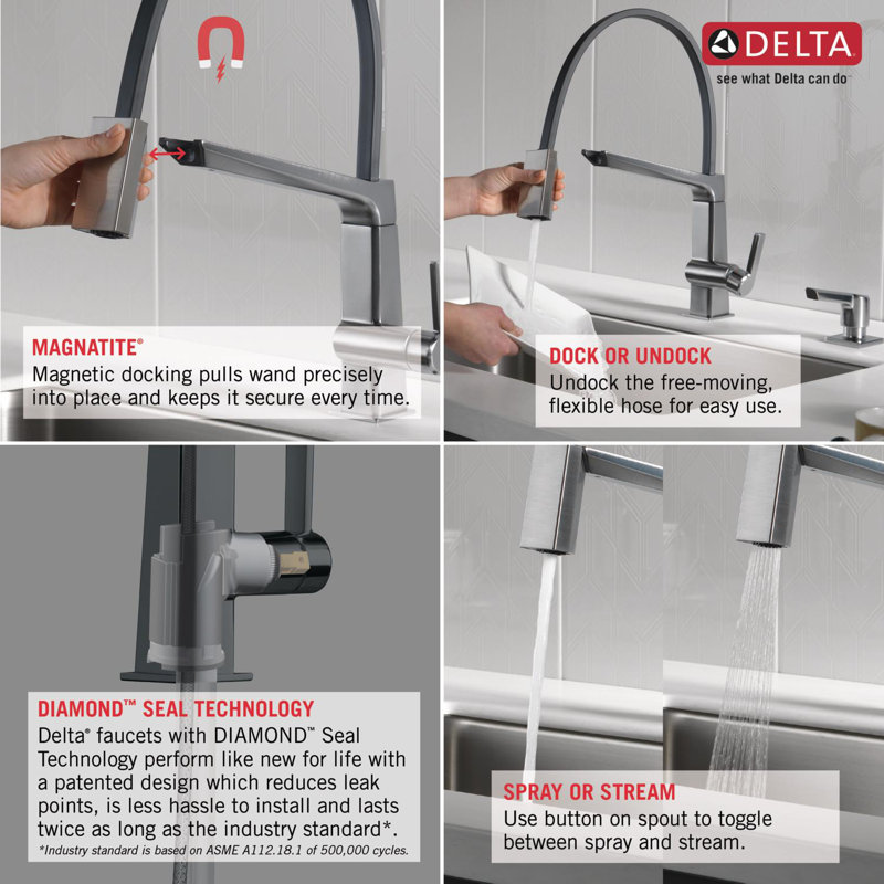 Delta Single Handle Exposed Hose Kitchen Faucet Reviews Wayfair