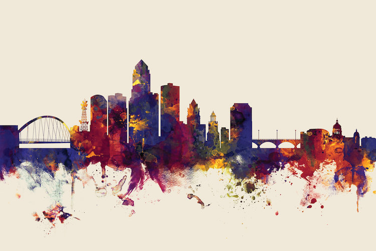 East Urban Home Skyline Series Des Moines Iowa Usa On Beige