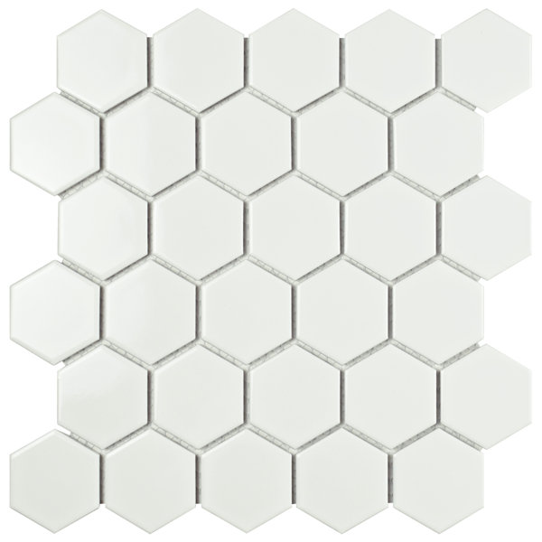 Retro Hexagon 2 x 2 Porcelain Mosaic Tile in Glossy White by EliteTile