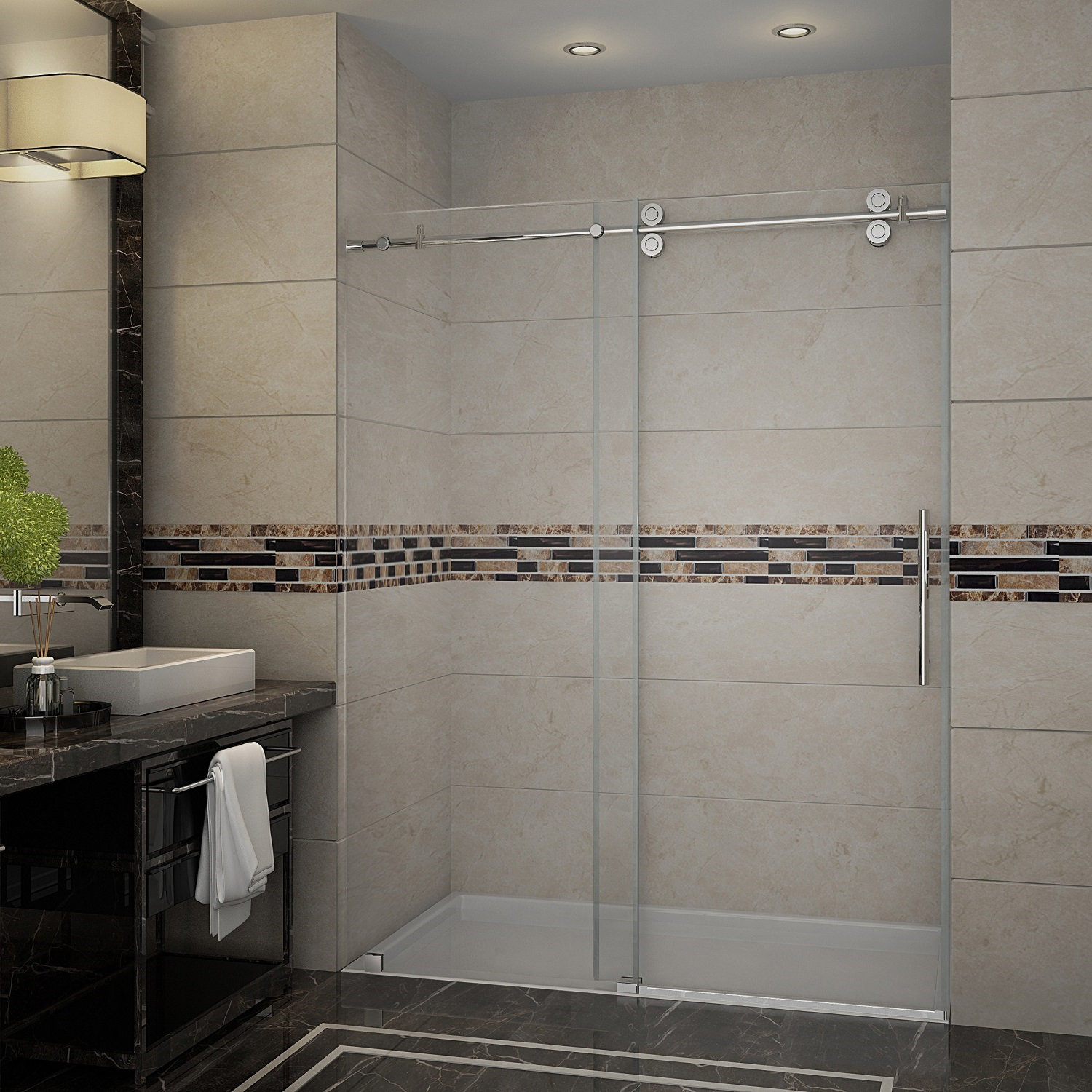 Langham 60 X 75 Single Sliding Completely Frameless Shower Door Langham 60 X 75 Single Sliding Completely Frameless Shower Door