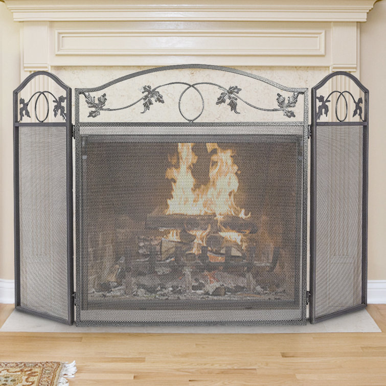Winston Porter Decorative Baby Safe Leaf Design 3 Panel Iron Fireplace Screen Reviews Wayfair