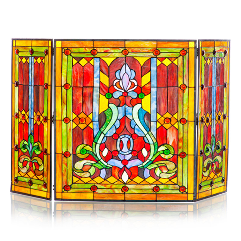 River Of Goods Fleur De Lis Tiffany 3 Panel Fireplace Screen