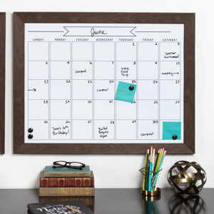 Framed Monthly Write On Calendar Magnetic Wall Mounted Dry Erase Board