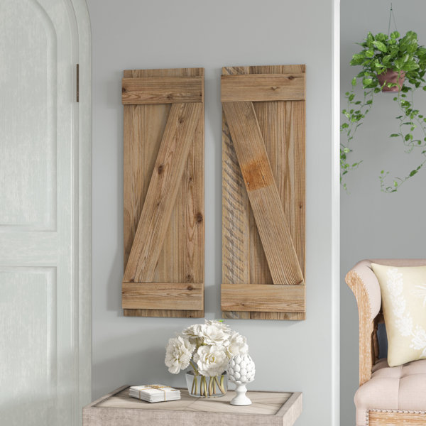 Set Of 2 Country Rustic Window Shutters Home Decor White Heart