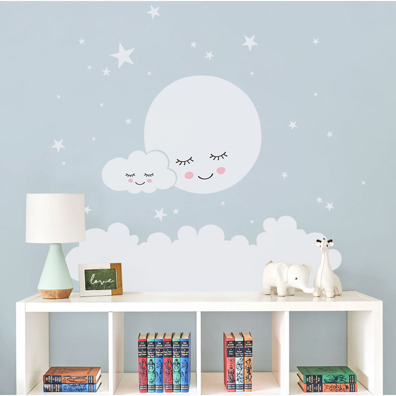 Sweet Dreams Little One White on Grey Nursery Print Bedroom Wall Art Moon Stars