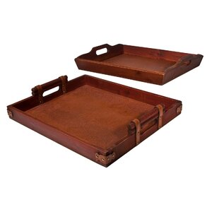 Strapping Style Wood 2 Piece Serving Tray Set