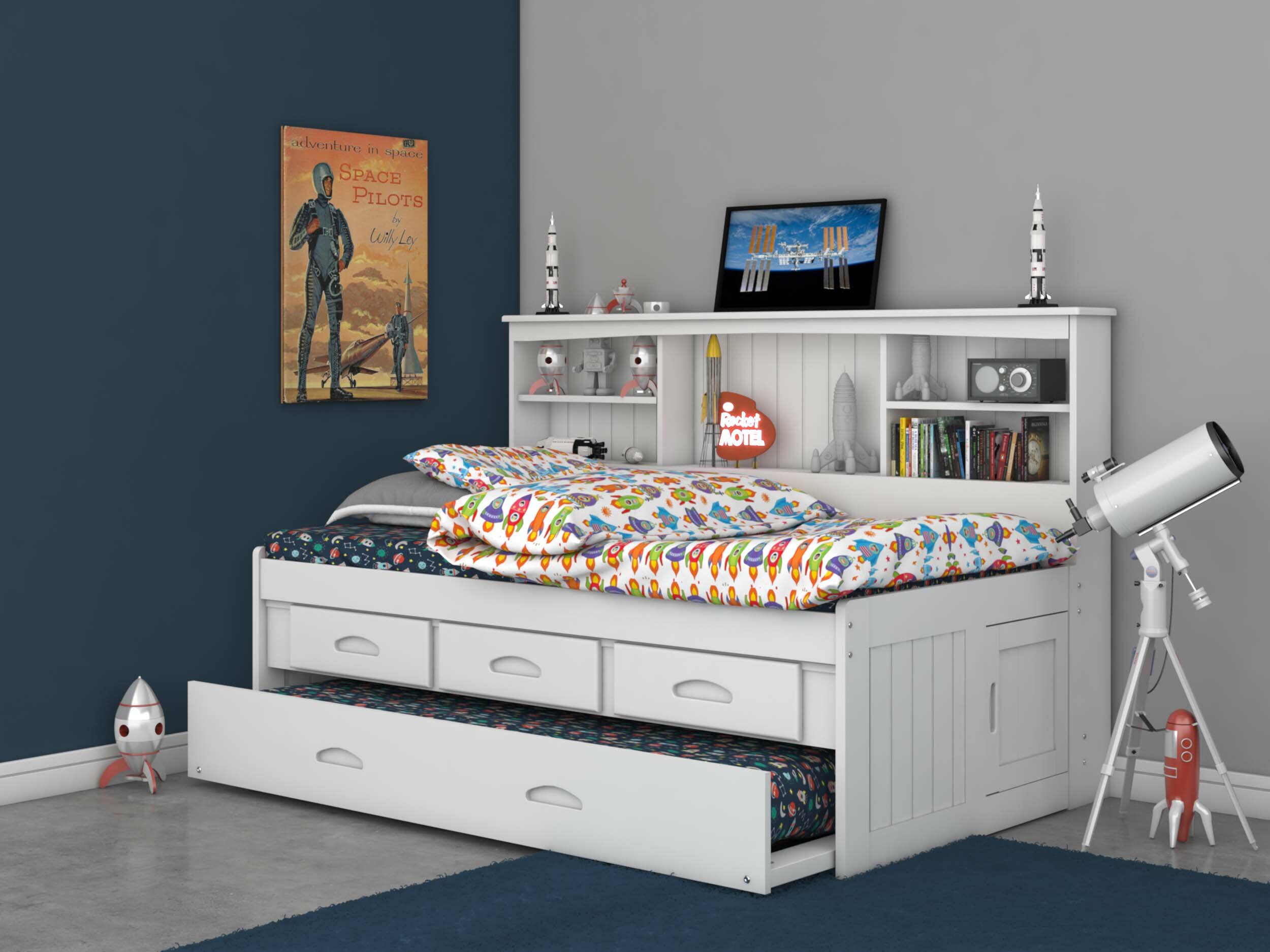 Norberto Mate S Captain S Bed With Trundle Drawers And Bookcase