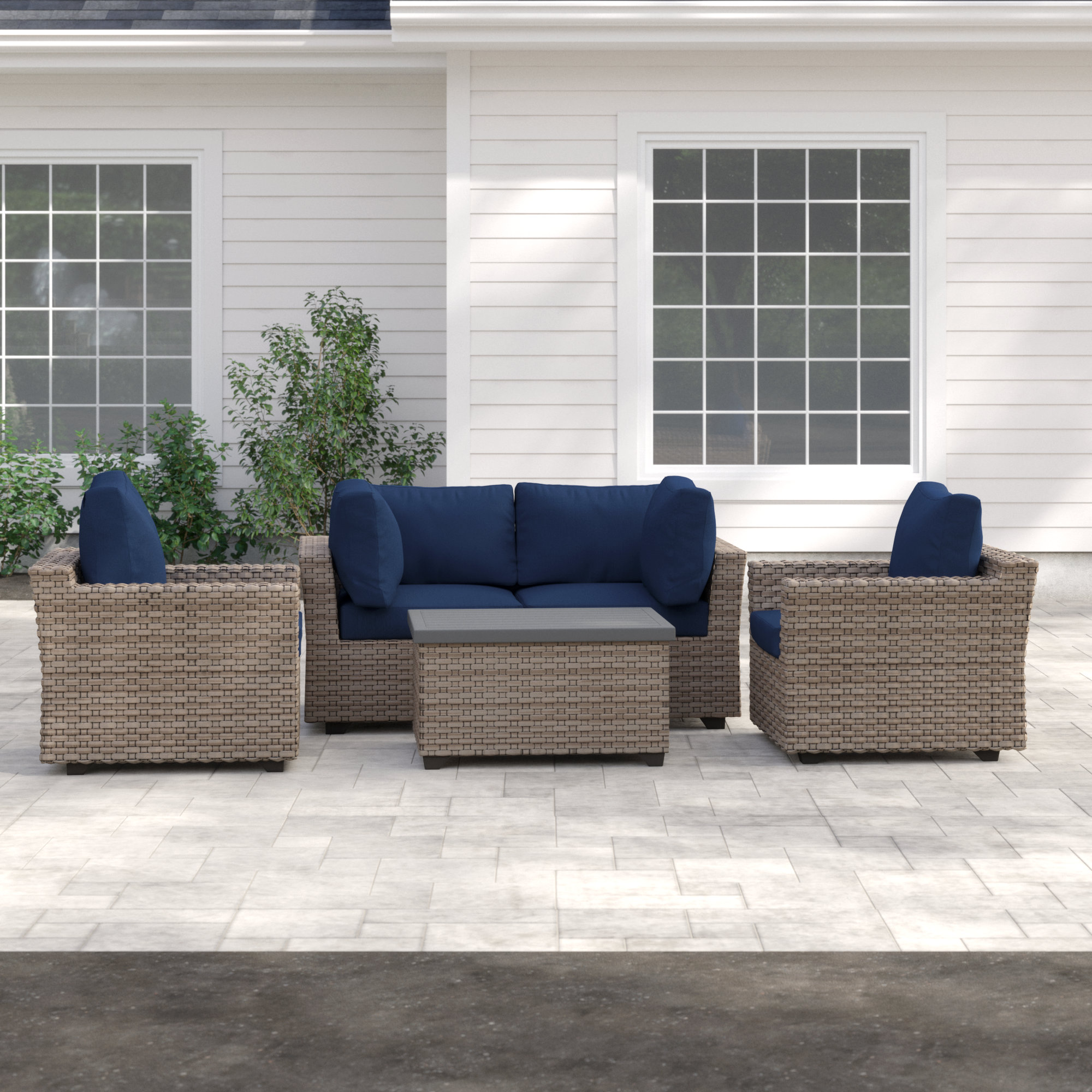 Sol 72 Outdoor Rochford Wicker Rattan 4 Person Seating Group With Cushions Reviews Wayfair