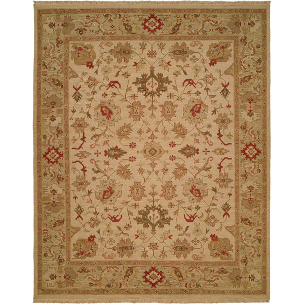 Hand-Knotted Beige/Green Area Rug by Meridian Rugmakers