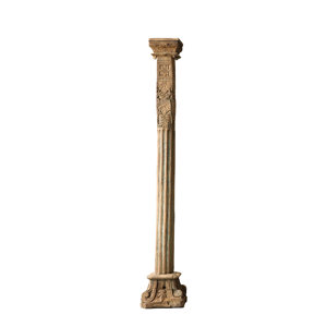 Palm and Fauna Wood Vintage Column Sculpture