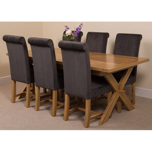 Baldev Kitchen Solid Oak Extendable Dining Set with 6 Chairs Rosalind Wheeler