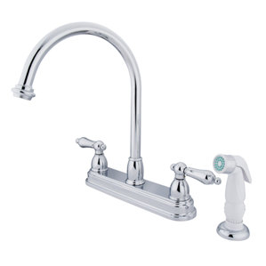Kingston Brass Restoration Double Handle Kitchen Faucet with Non-Metallic Sprayer