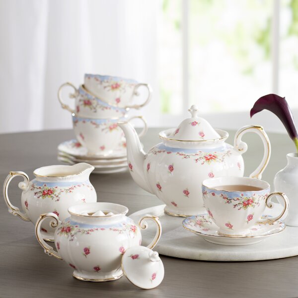 Hemby 11 Piece Vintage Blue Rose Porcelain Tea Set by Lark Manor