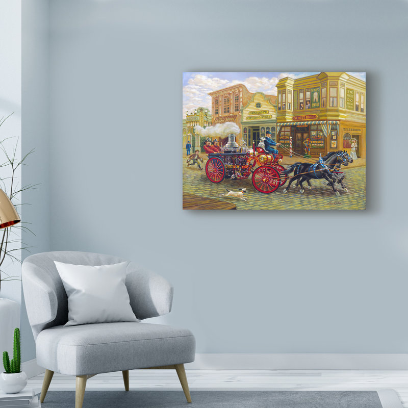 Winston Porter Fire Truck Acrylic Painting Print On Wrapped
