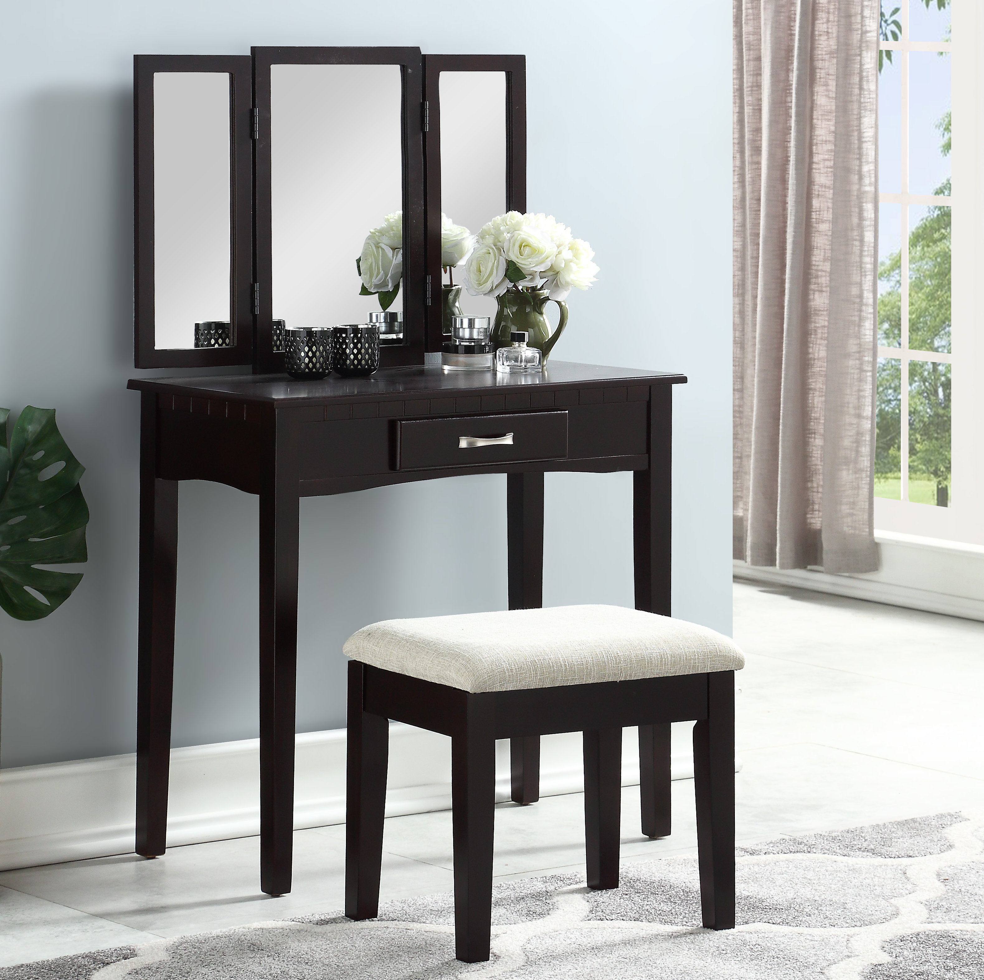 Charlton Home Atchison Vanity Set With Stool And Mirror Reviews