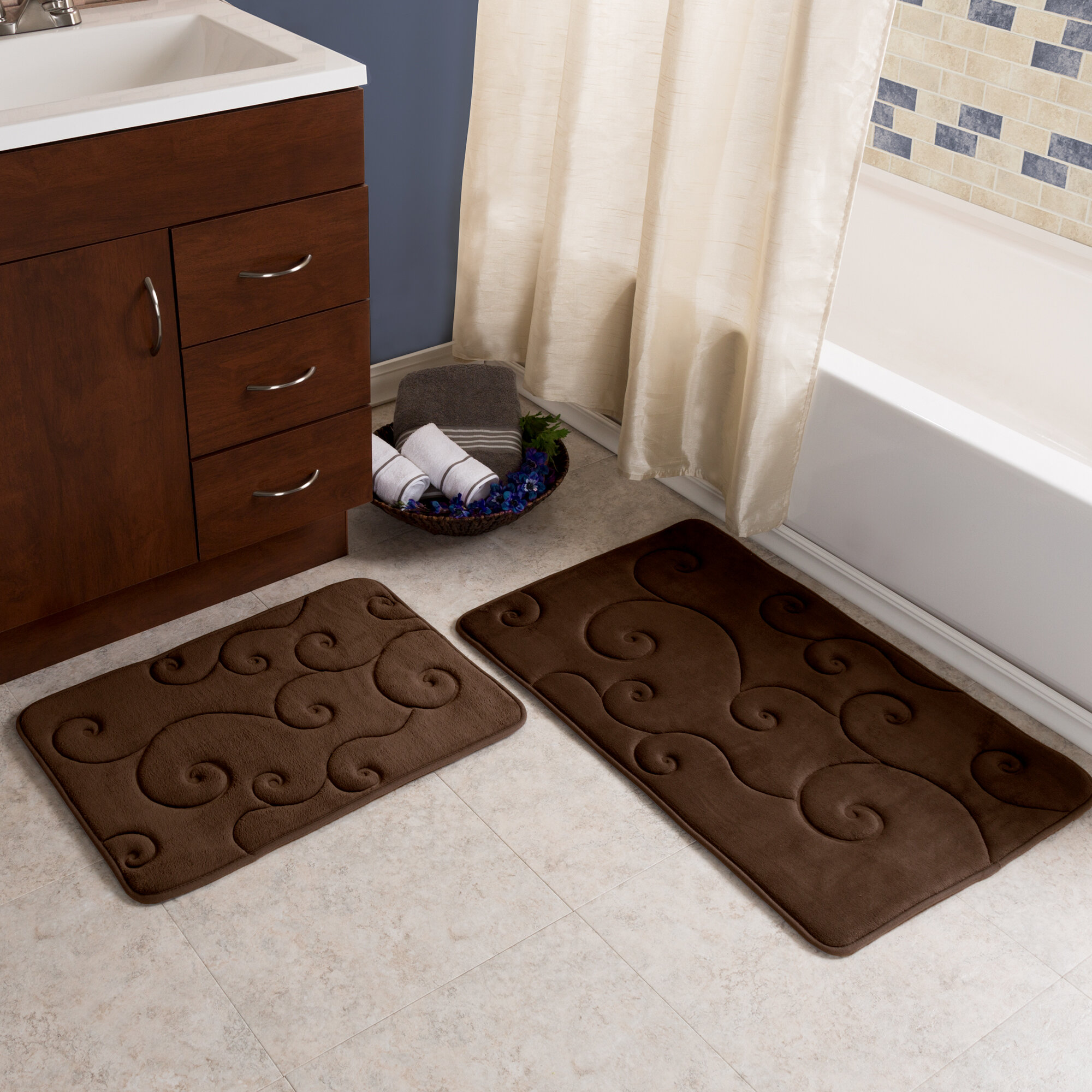 Lavish Home Coral Fleece Embossed 2 Piece Bath Rug Set Reviews Wayfair