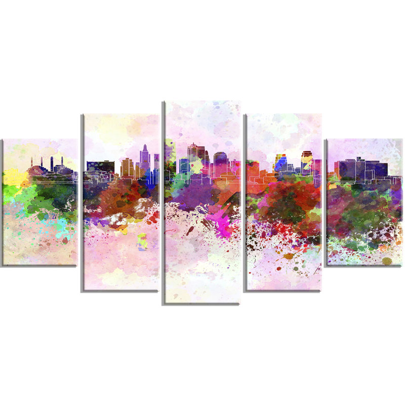 Designart Kansas City Skyline 5 Piece Painting Print On Wrapped