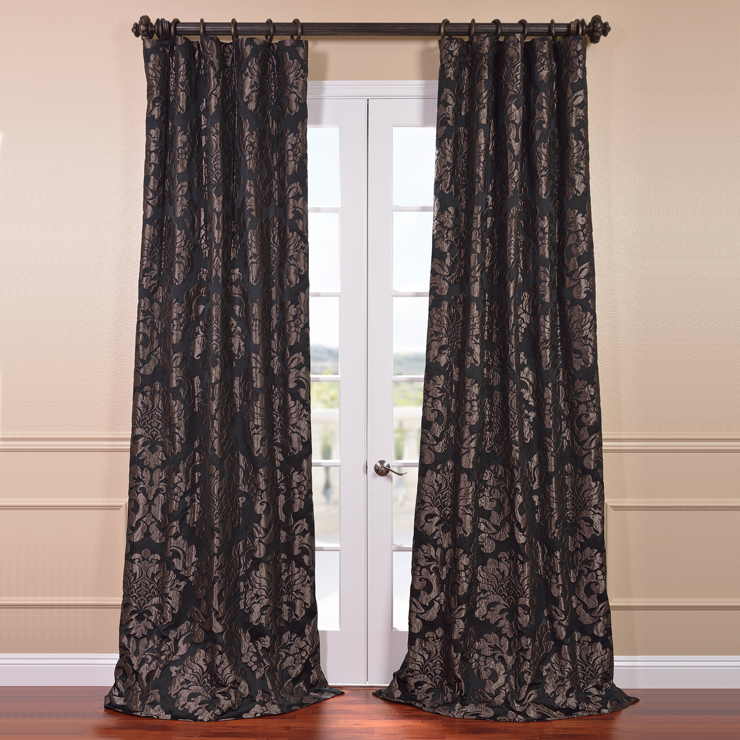 Half Price Drapes Astoria Damask Room Darkening Rod Pocket Single