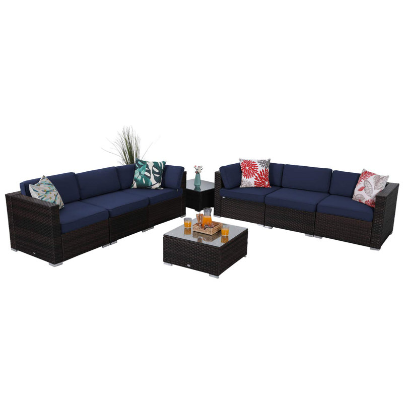 Ivy Bronx 8 Piece Patio Outdoor Furniture Sectional Sofa Set Low