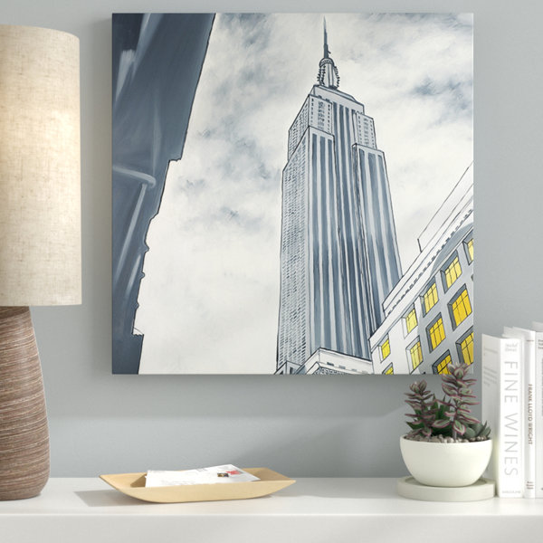Ebern Designs Outline Of Empire State Building Oil Painting