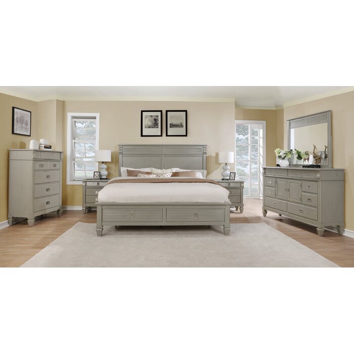 Vasilikos Solid Wood Construction Platform 5 Piece Bedroom Set