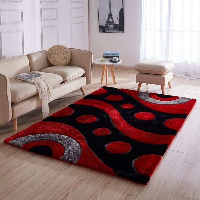 Eriberto 3d Shag Redblack Area Rug