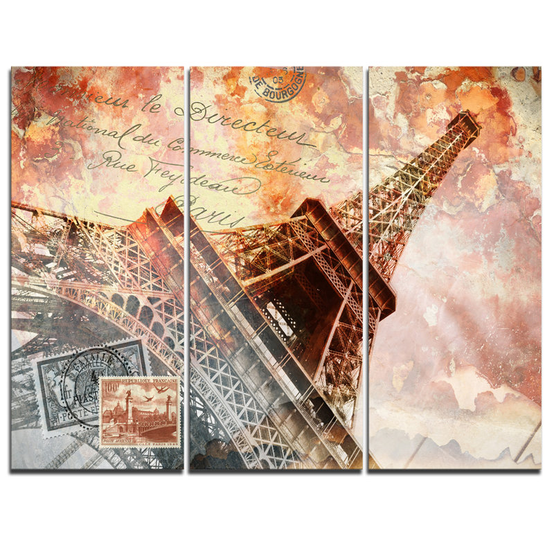 Designart Eiffel Tower Paris 3 Piece Graphic Art On Wrapped