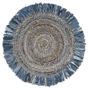 Abhay Boho Hand Woven Cotton Gray/Blue Area Rug