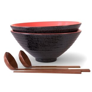 Set Of 4 Black Oriental Chinese Japanese Noodle Rice Bowls Dishes 14cm Porcelain