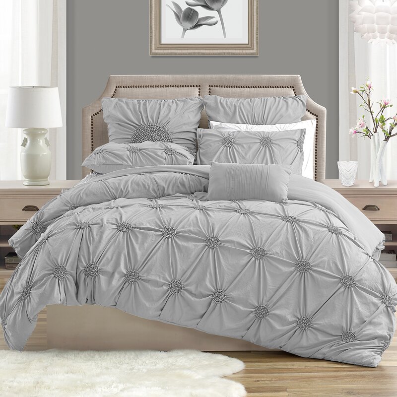 Cathay Home Inc Ruched Pintuck Rosette Duvet Cover Set Reviews