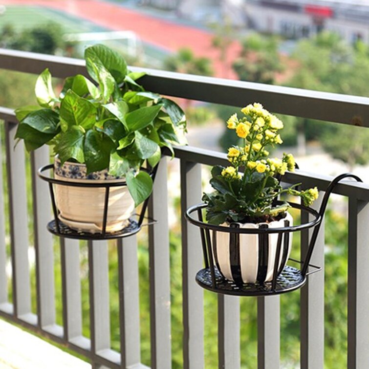 Outdoor Balcony Garden Plant Pot Iron Rack Planter Flower Hanging Holder Basket 