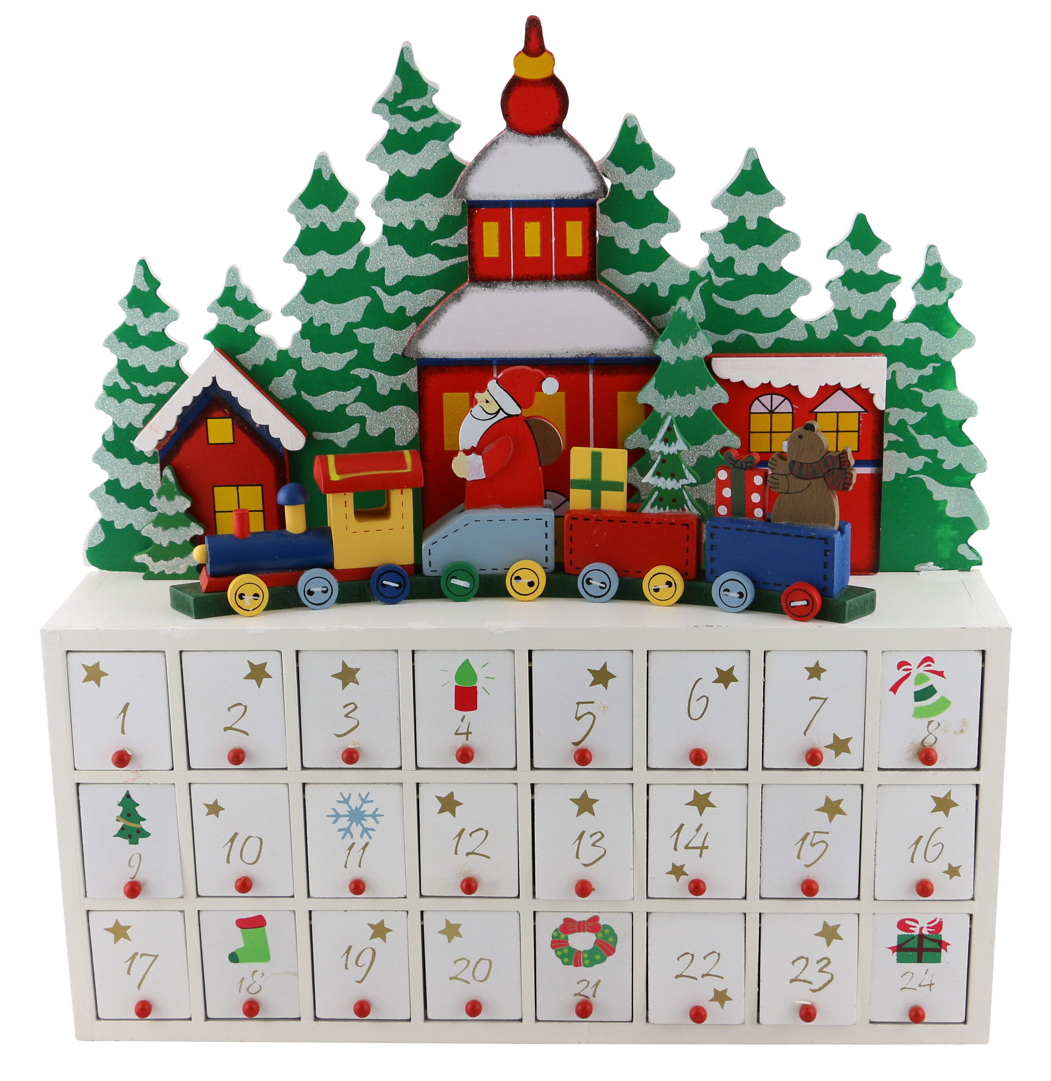 Christmas Decorations Basic Fundamentals Christmas and Advent Wooden Train Calendar with 24 Drawers Advent Calendar for Kids and Adults 18 x 4 x 6