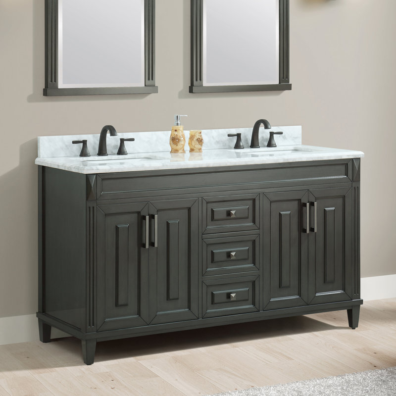 Gracie Oaks Potvin Marble Top 61" Double Bathroom Vanity ...