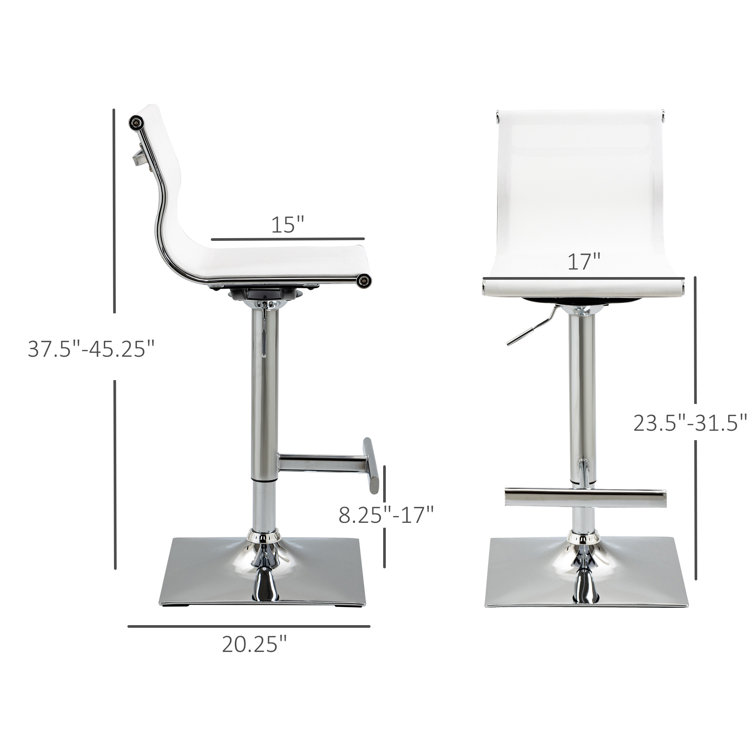 Bar Stool Height Adjustable Pub Chair Dining Stool W/ Gas Lift Steel Base  Breathable Fabric Seat For Kitchen Island Counter Modern Elegant, White