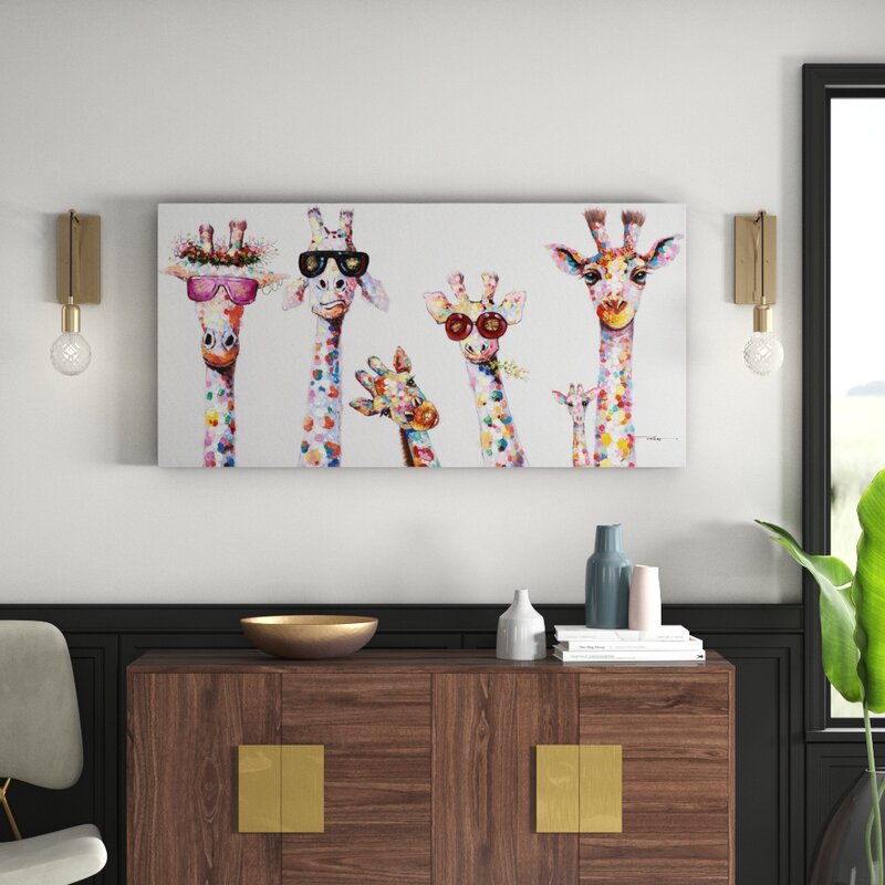 Happy Larry Curious Giraffes Framed Wall Art on Canvas & Reviews ...