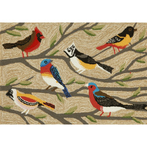 Ismay Birds Neutral Indoor/Outdoor Area Rug
