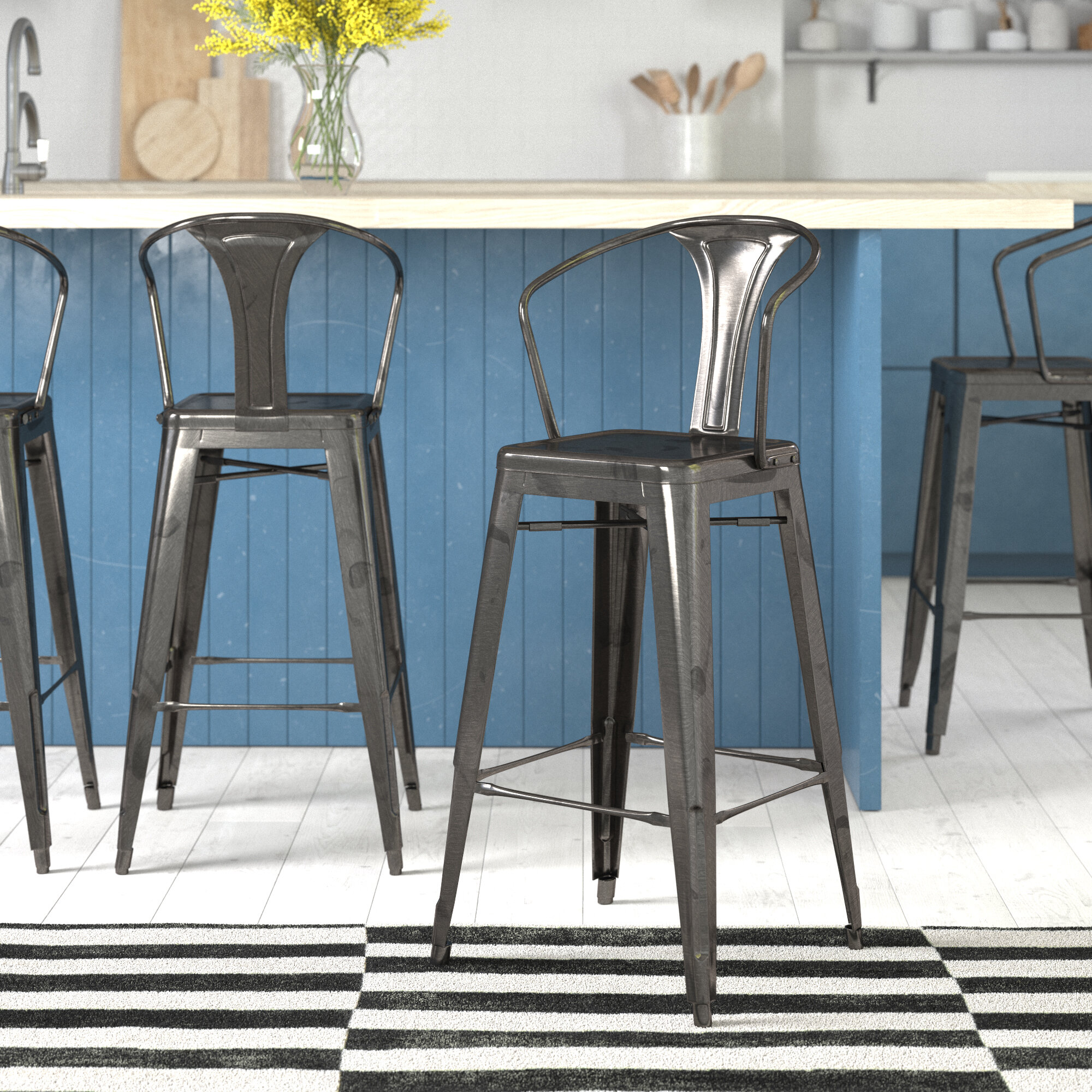 Metal Indoor Outdoor Dining Chairs Stackable 4 Industrial Kitchen Counter Stool Cafe Side Chairs
