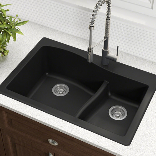 Kraus Quarza™ 33" x 22" Double Basin Dual Mount Kitchen ...