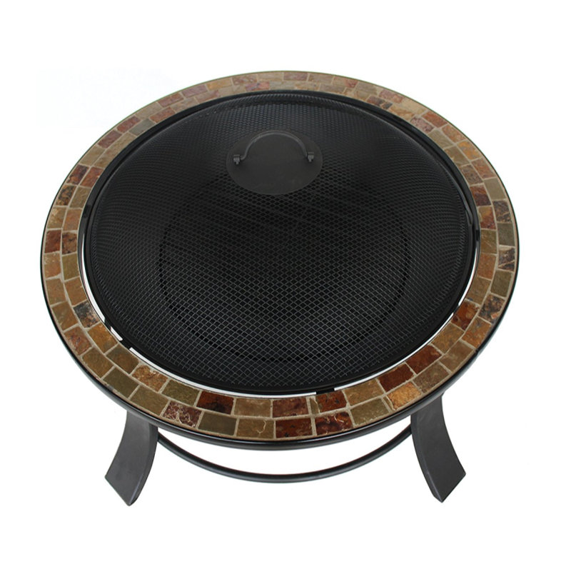 Ebern Designs Pillar Mosaic Tile Slated Steel Wood Burning Fire Pit Wayfair